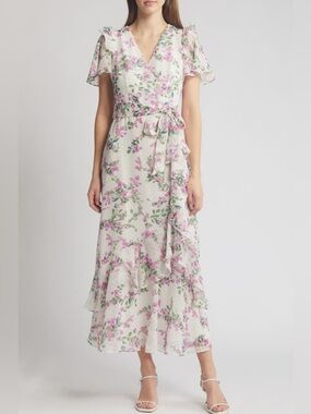 Eliza J Floral Wrap Front Dress